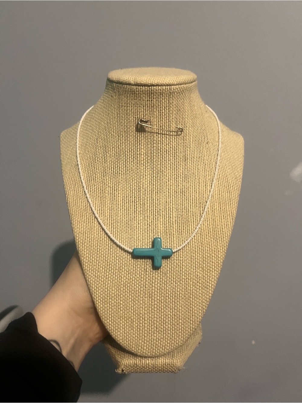 #193. Handmade Turquoise Cross Beaded Necklace